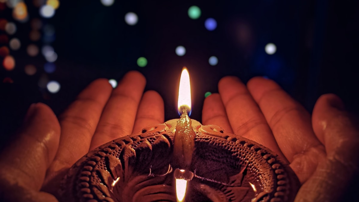 Diwali festival lights and decorations in an Indian market