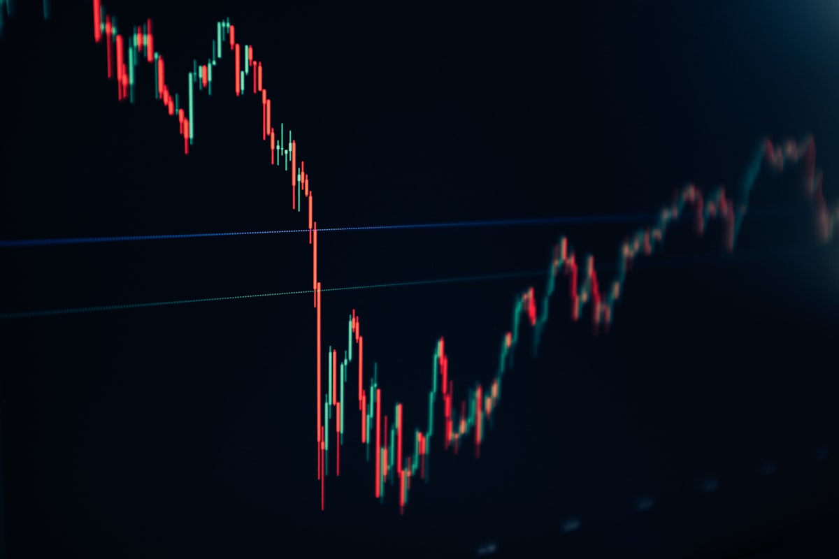 Stock market candlestick chart displayed on a screen